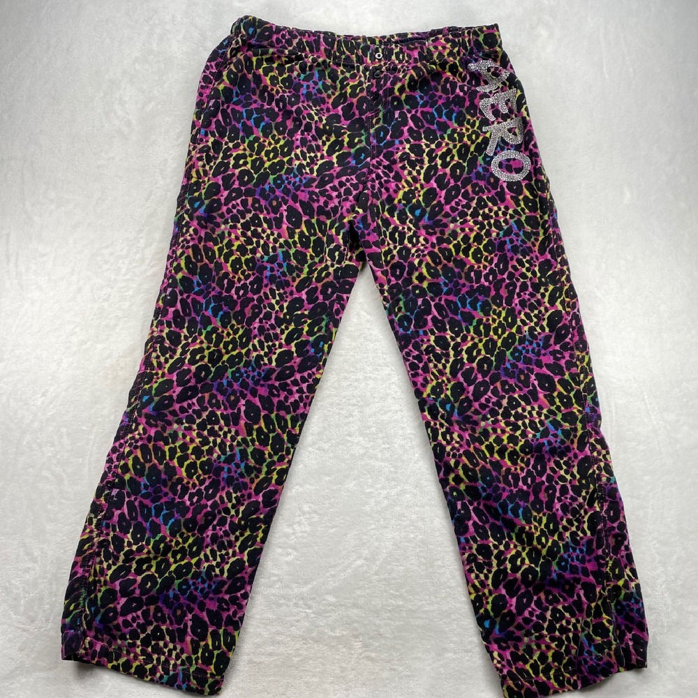 AERO Leopard Print Flannel Lounge Pants Rhinestone Logo‎ Comfy Casual Medium